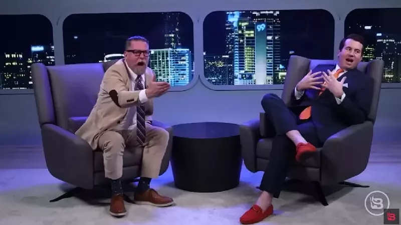Image: Gavin McInnes, left, yells at audience members on the inaugural episode of Prime Time with Alex Stein, right, on The Blaze channel.