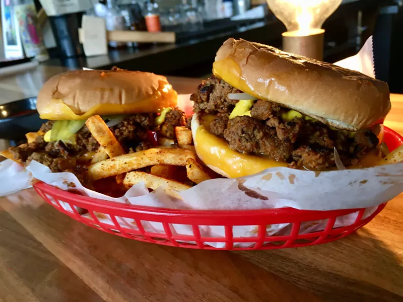 Image: Two cheeseburgers at Shoals in Deep Ellum for $14. The best food comes in a red plastic basket.