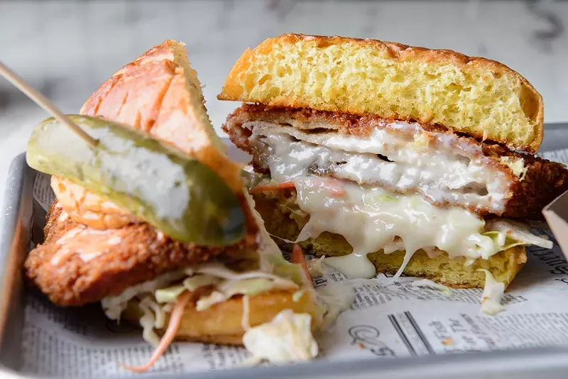 Image: Munchiez's donkatsu burger, oozing cheese