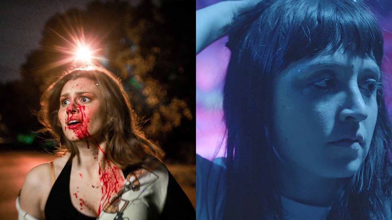 Hayley Griffith, left, plays a pizza delivery girl on the run from a group of violent Satan worshippers in Satanic Panic, and Tallie Medel, right, plays a young woman pursuing her desires in the face of small-town repression in Jules of Light and Dark. Both movies will get a screening at the Oak Cliff Film Festival.