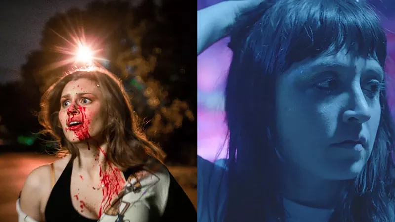 Image: Hayley Griffith, left, plays a pizza delivery girl on the run from a group of violent Satan worshippers in Satanic Panic, and Tallie Medel, right, plays a young woman pursuing her desires in the face of small-town repression in Jules of Light and Dark. Both movies will get a screening at the Oak Cliff Film Festival.