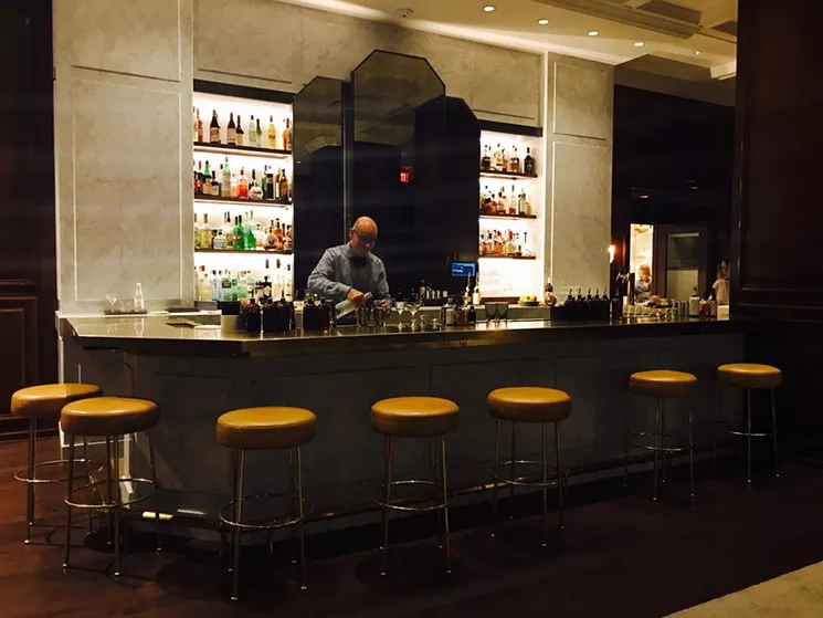 The new lobby bar at the renovated Adolphus downtown is a gorgeous place to grab a cocktail. - BETH RANKIN