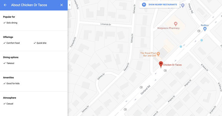More details about Chicken Or Tacos. It's family-friendly! - GOOGLE MAPS SCREENSHOT BY BRIAN REINHART