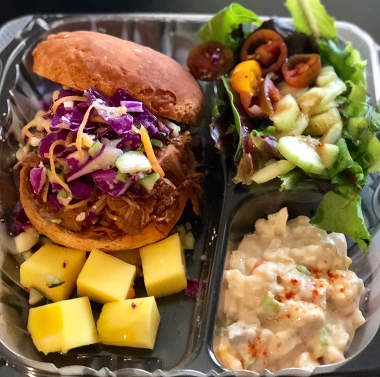 The jack fruit barbecue plate, $9.95, can be made as a sandwich, salad or pizza. - PAIGE WEAVER