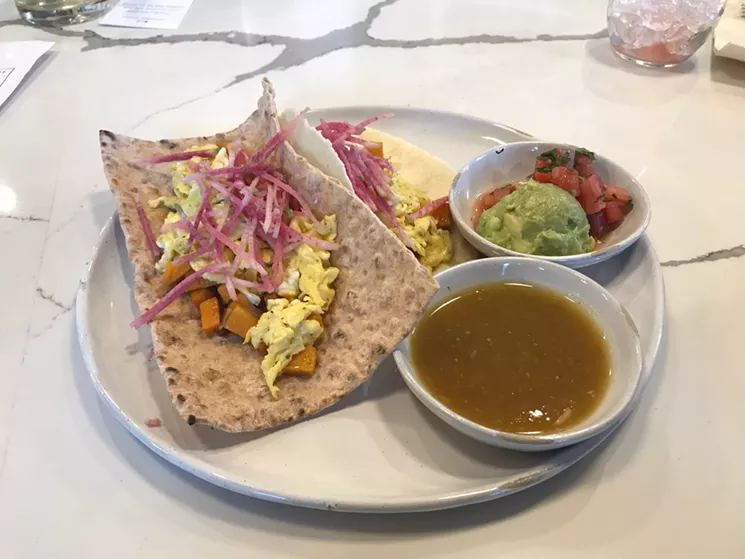 These are not traditional breakfast tacos, what with the almond-flour tortillas and all. - BETH RANKIN