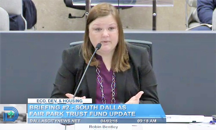 Assistant City Attorney Robin Bentley reluctantly confirmed that the South Dallas Fair Park Trust Fund is subsidized by everybody's water bills. - DALLASCITYHALL.COM