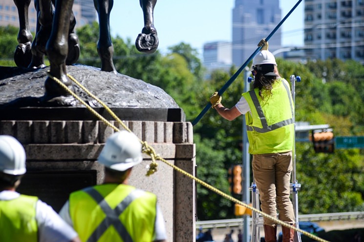 The Robert E. Lee statue was removed from a Dallas park in September. - BRIAN MASCHINO