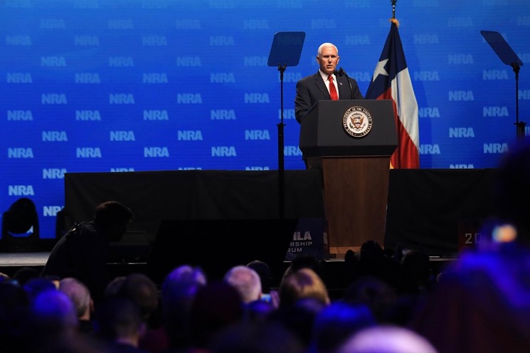 Vice President Mike Pence, speaking at the Dallas NRA convention, said the media focuses too much on the heartbreak and tragedy of gun violence and not the good things that gun ownership provides the nation. - BRIAN MASCHINO