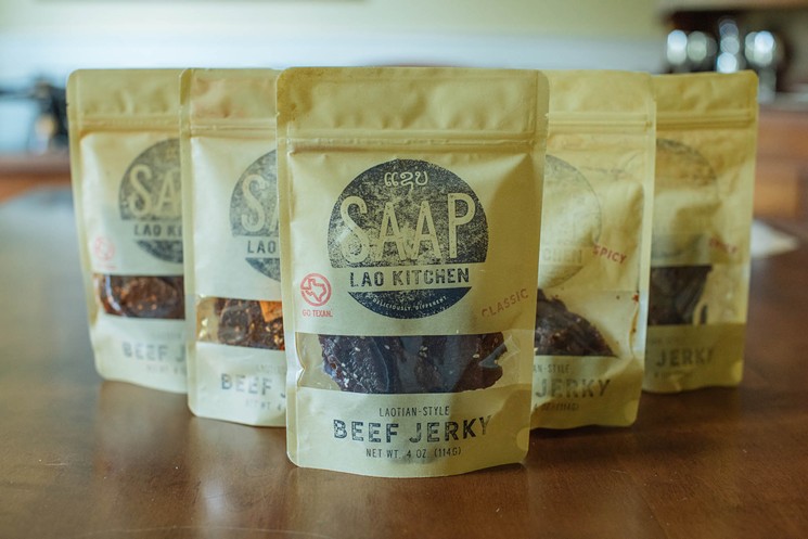The beef jerky line from Saap Lao Kitchen. - KATHY TRAN
