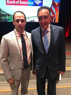 Khraish visits with Henry Cisneros, former Housing and Urban Development secretary and San Antonio mayor, at the national LULAC convention in San Antonio. - JOHN CARNEY