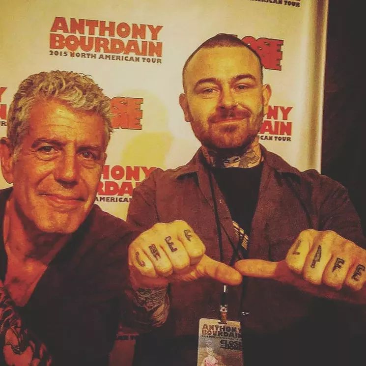 Chef Justin Box posted a photo of he and Bourdain after an event at DMA. "That time we got to cook for Bourdain, for his book signing at the museum," he wrote. "What a shame. Love each other till you can't love anymore. You were an inspiration to so many, and there surely won't be another like you." - COURTESY JUSTIN BOX