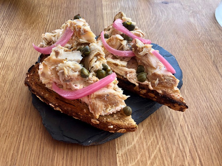 Smoked trout toast with herbed cream cheese. - TAYLOR ADAMS