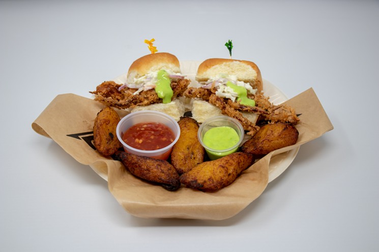 Coconut-battered, deep-fried soft-shell crab is the filling in these sliders. - COURTESY STATE FAIR OF TEXAS