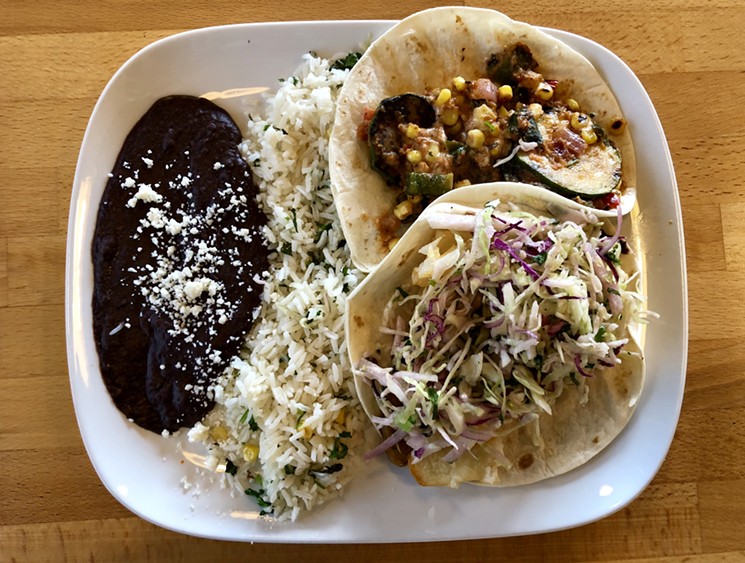 Taco Ocho's Ocho Maya (top) and Rico Ocho tacos, both solid vegetarian offerings. - PAIGE WEAVER