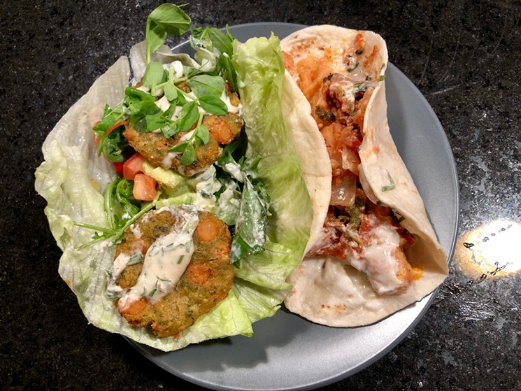 Velvet Taco's falafel (left) and paneer tacos are vegetarian-friendly. - PAIGE WEAVER