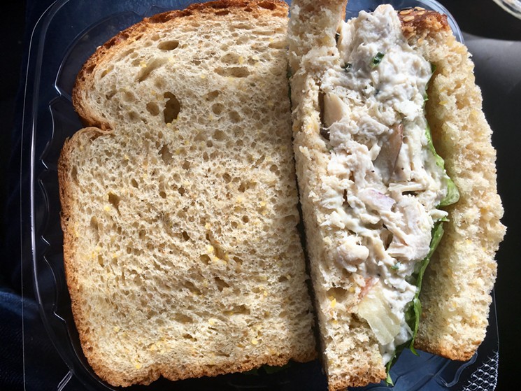 A startlingly good, simple chicken salad sandwich at White Rock Coffee for less than couch-cushion change. - NICK RALLO