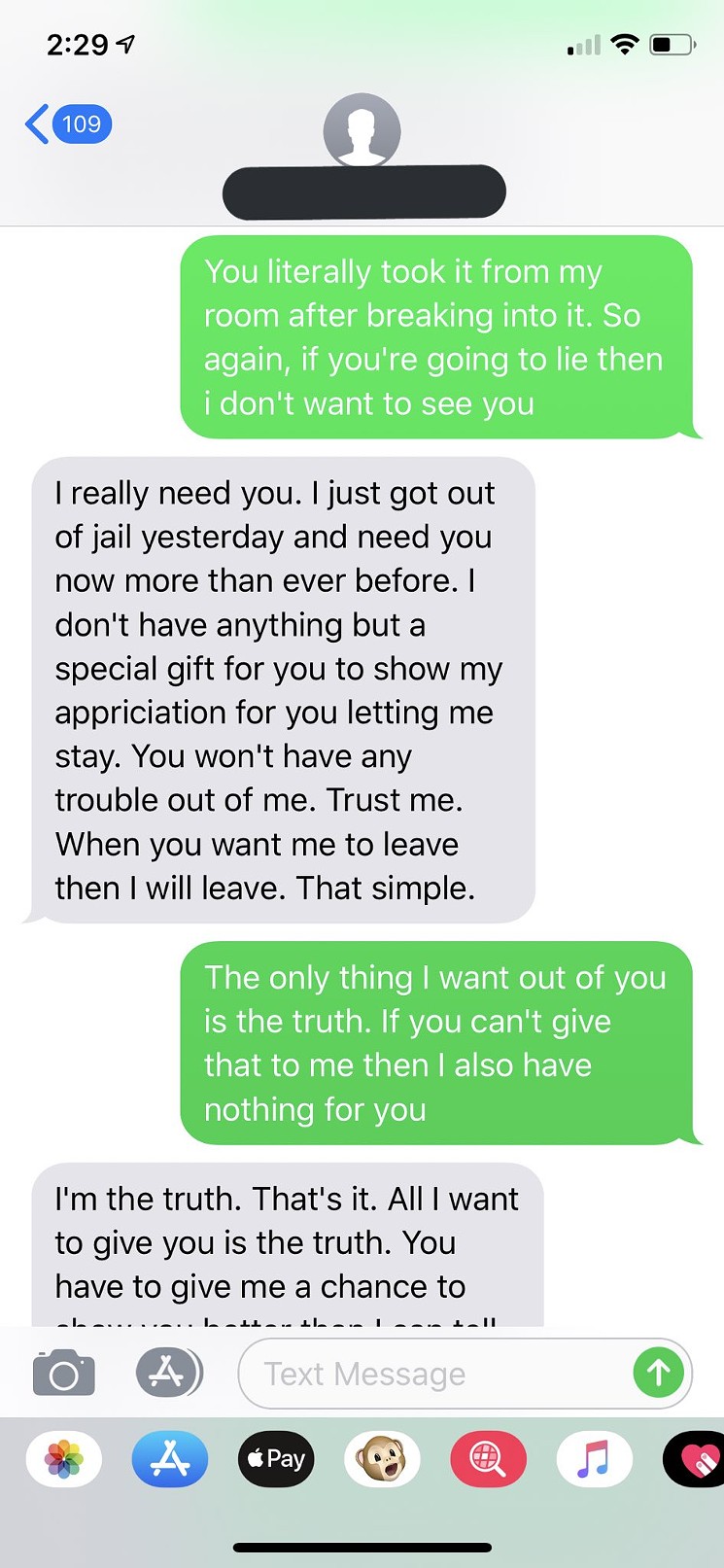 Texts between Khawaja and Jackson. Airbnb guests and hosts can gain access to each others' phone numbers through the app. - ALAVIA KHAWAJA