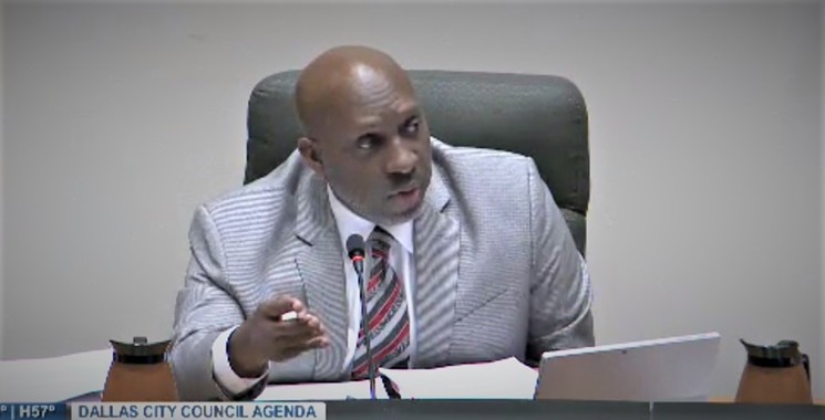 Dallas City Manager T.C. Broadnax had to be the grown-up in the room. (His suit looked a lot better than that. This image is distorted by the video from which it was captured.) - DALLASCITYHALL.COM