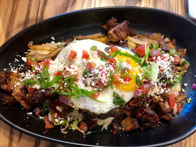 The barbacoa hash comes out beautifully but needs some extra seasoning, some care of that barbacoa to prevent dryness and some extra cooking of the potatoes to make this a real hash. - TAYLOR ADAMS
