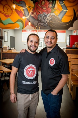 Cafemandu manager Dipesh Acharya (left) and chef Sailesh Bajracharya - ALISON MCLEAN