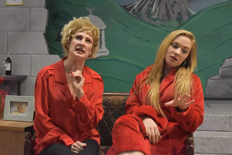 Trista Wyly, left, and Shay McDonald star in Pocket Sandwich Theatre's parody of The Room called The Roof, which premiered last year. - COURTESY POCKET SANDWICH THEATRE