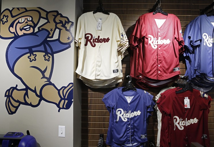 The RoughRiders mascot (Teddy Roosevelt) and jerseys for sale - NATHAN HUNSINGER