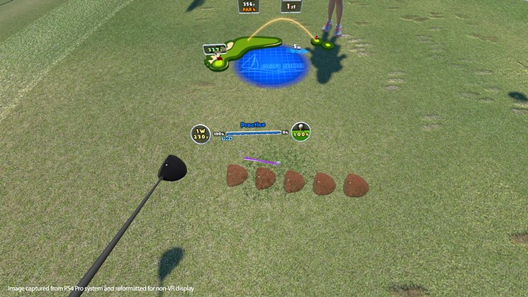 The virtual version of Sony's long-running golf game Everybody's Golf VR lets you take practice swings to show how your club approaches the ball and the direction it will travel if you actually hit it. - SONY INTERACTIVE/CLAP HANZ