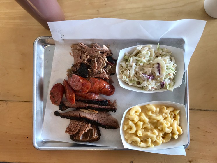 Remember when a tray of barbecue like this was affordable? Austin's remembers, and they have priced this hefty meal at less than $14. - CHRIS WOLFGANG