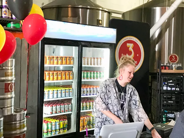 The sight of beers in cans, ready to sell, in breweries is a new one. Celebration of the new right continued at 3 Nations Brewing Company in Farmers Branch. - KELLY DEARMORE