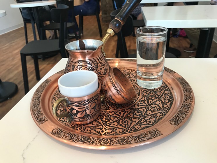 The Turkish coffee setup at Pax and Beneficia - KELLY DEARMORE
