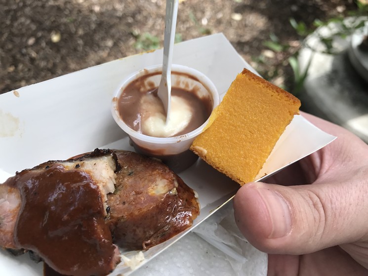 Brisket, sausage, chocolate mousse and carrot soufflé from Tejas Chocolate & Barbecue - CHRIS WOLFGANG