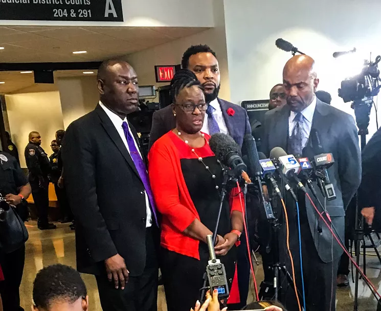 Allison Jean speaks with journalists outside the courtroom minutes after former Dallas Police Department officer Amber Guyger was sentenced to 10 years in prison for killing Jean's son, Botham Jean. - MEREDITH LAWRENCE