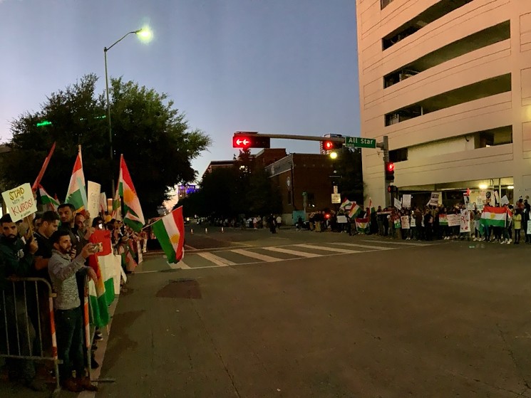 Kurdish protesters outside American Airlines Center the night of Trump's rally - NEZAR AHMED