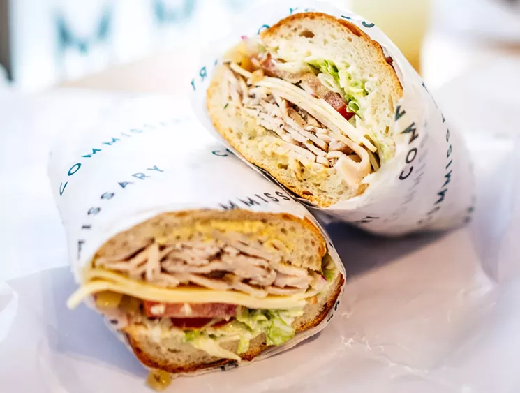 The turkey sando with Gruyere cheese, sweet pepper relish, shredded lettuce, tomato, red onion, mayo, roasted turkey and — most important—oregano vinaigrette on a seeded wheat roll. - COURTESY COMMISSARY