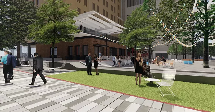Rendering of an angle of the Discovery District and facade of JAXON - COURTESY THE HOSPITALITY ALLIANCE
