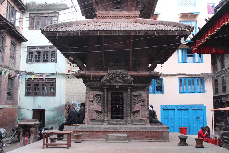 A shrine in Nepal that once housed a statue of the Hindu deities Narayana and Lakshmi. The statue was stolen in 1984 and is now on loan at the Dallas Museum of Art. - JOY LYNN DAVIS