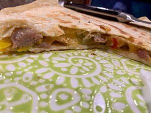 I bartered for the fresh flour tortillas and used leftover steak in this quesadilla last week. - TAYLOR ADAMS