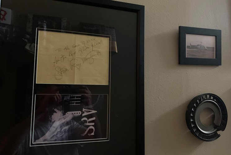 Stevie Ray's signature AND part of the helicopter in which he crashed. - MICHAEL ROOS