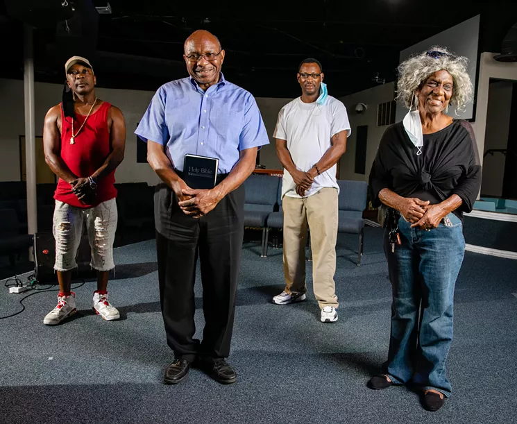 From left to right: Lucky Clark, Pastor Chris Simmons, Perry Eakles, Gladys Richardson at Cornerstone Baptist Church - NATHAN HUNSINGER