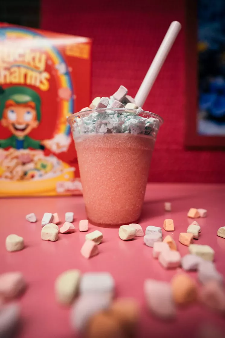 This Lucky Charms frozen raspberry lemonade drink is topped with just the marshmallows from the cereal (you know, the good part). - TIMOTHY ALBROOKS