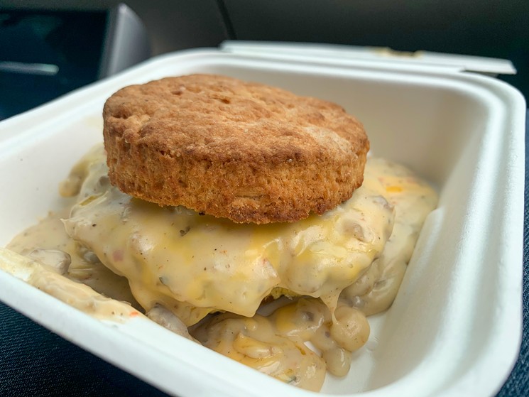 Biscuits and gravy meet a breakfast sandwich at Goodfriend Package. - TAYLOR ADAMS