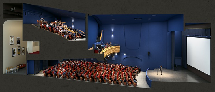 An artist's rendering of the Texas Theatre's plans to add a second screening room for 160 people in its balcony. - RENDERING BY CORGAN