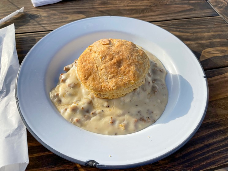 The biscuit with gravy at Bonton Market takes up the whole plate. - TAYLOR ADAMS