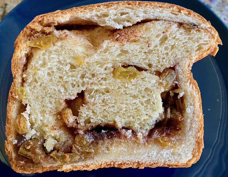 This beautiful slice of cinnamon-raisin bread from Leila Bakery and Cafe is a pure delight. - LAUREN DREWES DANIELS