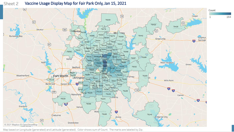 Last week when the county's vaccine hub went to first-come-first-serve, North Dallas residents headed south to Fair Park to get their shots. - DALLAS COUNTY HEALTH AND HUMAN SERVICES