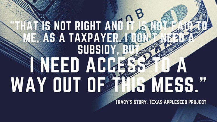 A quote from Tracy, who shared her payday loan story with Texas Appleseed. - LAUREN DREWES DANIELS/CANVA.COM