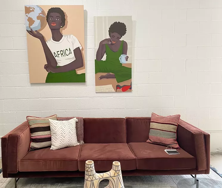 Abi Salami's work (left) "Africa on My Heart and the World in My Hands," (right) "Love, Me (Flourish)." - LAUREN DREWES DANIELS