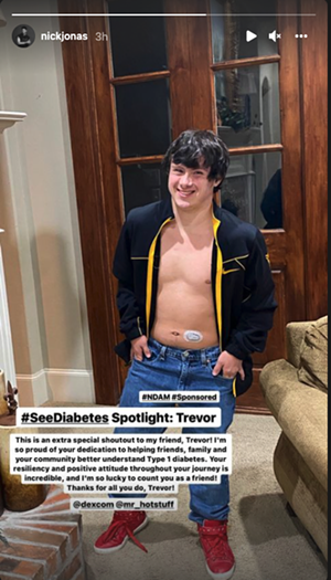 Singer Nick Jonas featured Plano's Trevor Gray on his official Instagram page during National Diabetes Education Week. - SCREENSHOT FROM INSTAGRAM