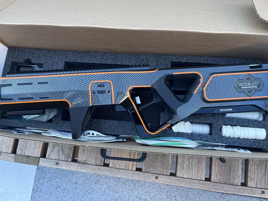 The Shelby Destroyer foam disc gun can fire 120 foam disc per minute powered by a rechargeable lithium ion battery. - DANNY GALLAGHER