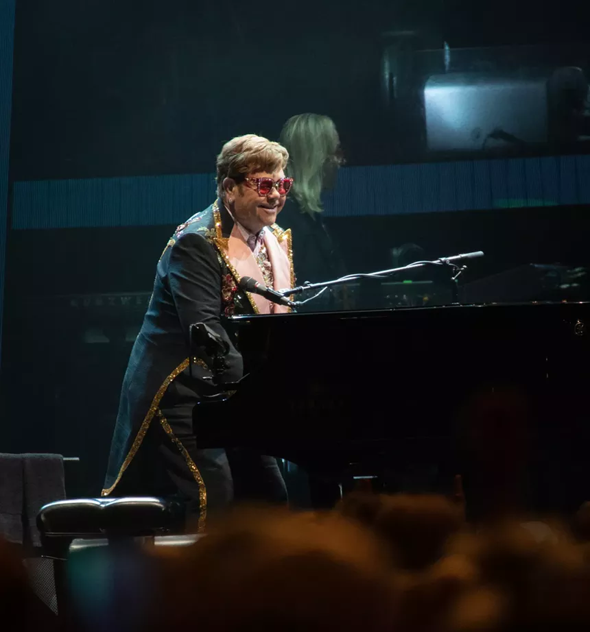 Sometimes the hips lie. Sir Elton was in top form during his Friday show in Dallas. -ANDREW SHERMAN